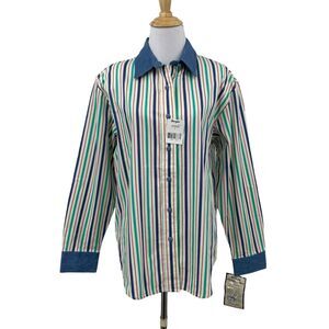 Vintage Wrangler Shirt Women L Large Striped Denim Padded Shoulders Western Wear